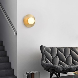 Lampe murale ronde à LED, abat-jour en verre couleur bronze, pour salon, chambre à coucher, design minimaliste - Product Image 3