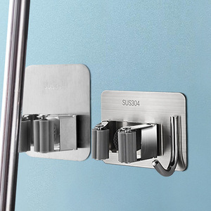 Stainless steel <b>mop</b> clips and hooks, bathroom <b>wall</b>-mounted <b>mop</b> holder with hooks, no drilling required. - Product Image 1