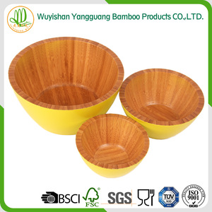 ชุดชามไม้ซ้อนกัน สีเหลือง ภาชนะครัวเรือน ชามสลัดสำหรับเสิร์ฟอาหาร - Product Image 5