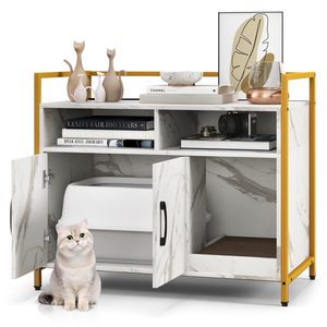 SENYU Meuble litière pour chat moderne en marbre à double porte avec toilettes dissimulées et griffoir - Product Image 1