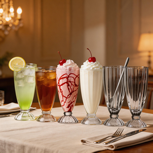 Verres à boire à rayures côtelées style fontaine à l'ancienne pour milk-shake, soda, glace, sundae, dessert, jus et cocktail - Product Image 6