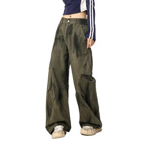 กางเกงขายส่งผ้าฝ้าย 100% ทรงพลีทสำหรับผู้หญิง สไตล์ Dirty Wash Boyfriend ทรงหลวม กางเกงคาร์โก้ผู้หญิง - Product Image 4