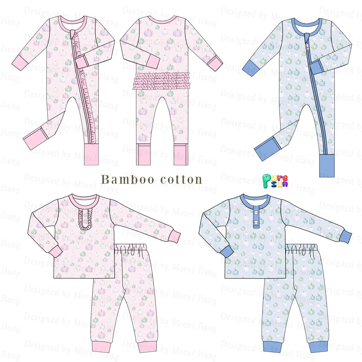 100% Algodón de bambú Estilo popular Mamelucos de bebé Pijamas para recién nacidos-Puresun