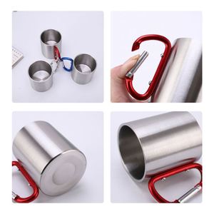 Wholesale 220ml 300ml Outdoor Camping <b>Coffee</b> Travel Mug Double Wall Promotional Gift Custom Stainless Steel Carabiner Handle Cup - Product Image 3