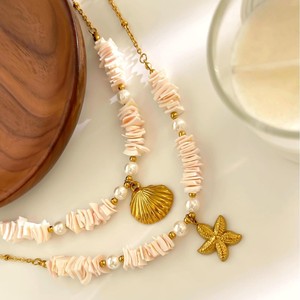 Yf6397 Collar de Moda para Mujer, Estilo Oceánico, Acero Inoxidable, Chapado en Oro de 18k, con Colgante de Concha y Perla - Product Image 4