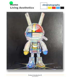 Dipinto a Olio Originale di Coniglio Spaziale, Arte Moderna Geometrica Pop Art su Tela, Decorazione di Lusso per Casa e Matrimonio - Product Image 5
