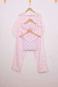 Conjunto de Pijama Estampado a Mano Más Vendido, Cuello Redondo, Cierre de Botones, Manga Tres Cuartos, Ropa de Dormir, Ropa de Estar por Casa de Verano - Product Image 6