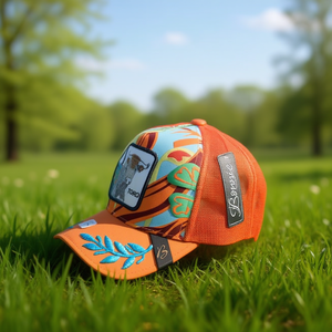 Cappello Trucker Bonne a 6 Pannelli, Traspirante, Unisex, Arancione con Ricamo sul Pannello Frontale, Cappello Casual Primaverile ed Estivo - Product Image 2