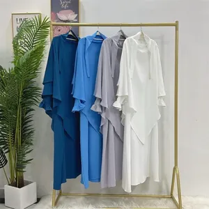 Robe de prière pour femmes, vêtement musulman du Ramadan, Abaya Dubaï, Islam, Jilbeb, ensemble 2 pièces, foulard Khimar superposé, hijab et robe longue OEM - Product Image 5