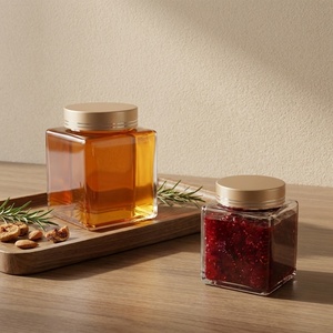 Faible MOQ, pot en verre carré de 180 ml, 280 ml, 360 ml avec couvercle métallique pour l'emballage de miel et de confiture - Product Image 1