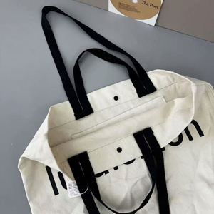 Sac fourre-tout en toile de coton personnalisé pour femme, nouveau style, motif lettres, taille moyenne, recyclable, avec poignée en corde, idéal pour le travail et les cours. - Product Image 4