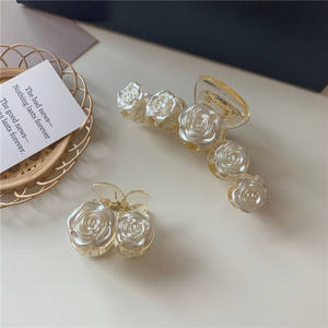 <span class=keywords><strong>PL</strong></span> nueva moda elegante Camelia flor coreana Simple transparente tiburón garra Clip mujeres lujo romántico accesorios para el cabello - Product Image 5