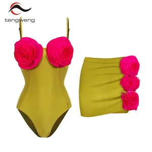 TW new trendy 3D Flower designer bathing suits skirt one piece bikini set swimwear beachwear sarong custom bikini 2023