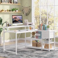 Bureau en bois pliable en forme de L avec tiroirs de rangement et étagères, support pour moniteur 55" x 24", bureau de jeu pour la maison ou le bureau