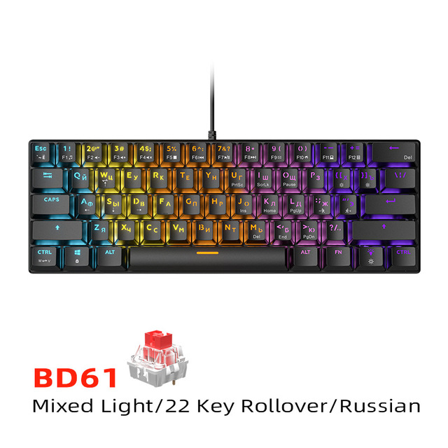 61 Keys Russian Mechanical Keyboard Red Switch RGB Backlit Wired Gaming Keyboard for PC Laptop Esports Black White Options