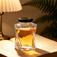 Pot à miel en verre géométrique torsadé créatif de 150/380 ml avec couvercle en métal noir, conteneur de stockage alimentaire unique à facettes pour confiture