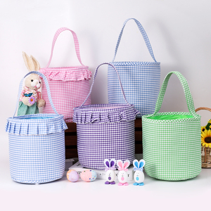 Sac fourre-tout à volants, à carreaux, uni, couleur unie, vert, rose, bleu, violet, pour les fêtes, les bonbons, les cadeaux, le lapin, le panier de Pâques - Product Image 2