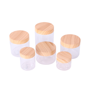 Yannee Plastic Cosmetic Containers with Bamboo Wooden Lids,White Empty  Cosmetic Jar Body Lotion Refillable Candy Frost,250ML 