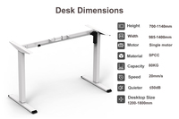 Bureau électrique réglable en hauteur 2SR2B Nate, table de bureau à moteur unique pour position assise-debout