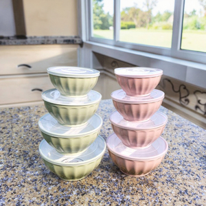 Bán buôn 4pcs/3pcs màu hồng màu xanh lá cây món tráng miệng Snack <span class=keywords><strong>container</strong></span> nhựa trái cây tươi Rau Salad Bowl Set với nắp - Product Image 1