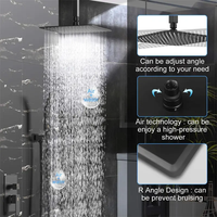 Système de douche pluie encastré moderne de 12 pouces en acier inoxydable noir 30x30 cm carré avec poignée unique et cartouche céramique
