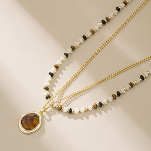 Joyería Vintage al por mayor piedras de ojo de tigre naturales collar de cuentas cadena con colgante collar de múltiples capas joyería de moda - Product Image 2