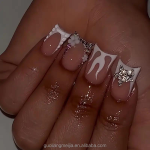 <span class=keywords><strong>Faux</strong></span> <span class=keywords><strong>ongles</strong></span> à presser en forme de pattes de canard, faits à la main, en acrylique, couvrance totale, avec pointe large évasée, pour un look de soirée de bal - Product Image 3