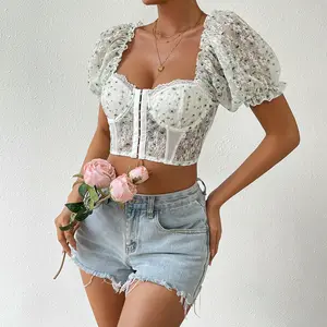 Hot-selling Lace Printed Breasted Cardigan Spicy Girl Low Cut Backless Corset Vest Women's Vest