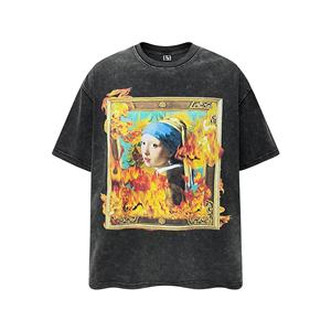 Di alta qualità 330 Gsm cotone pesante Vintage lavato nero oversize t-shirt per gli uomini con lavaggio acido di stampa digitale - Product Image 6