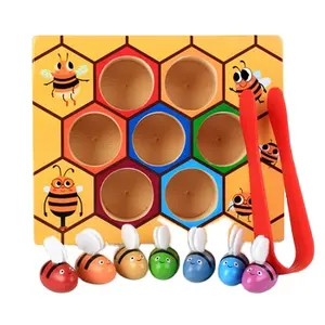 Factory special offer wooden cute bee picking toys to catch and practice High quality wooden catching bees game educational toys
