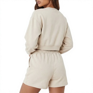 Sweat-shirt court personnalisé pour femme en molleton brossé, coupe décontractée, pour collections de vêtements d'intérieur, vente en gros - Product Image 2