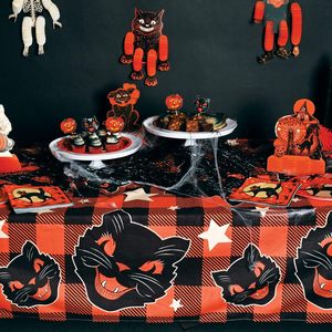 Nappe en polyester rectangulaire gothique vintage Halloween, motif chat noir, pour décoration de table à manger, décorations de vaisselle de fête - Product Image 5