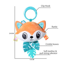 Hochet pour bébé avec animal en peluche froissé, jouet vibrant à tirer, jouet à suspendre à la poussette