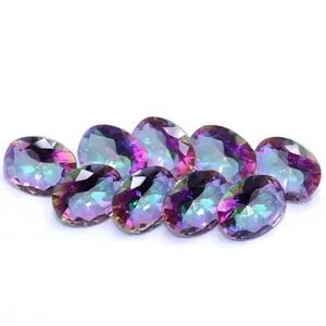 Wuzhou hot sale gems rainbow color oval glass loose+gemstone