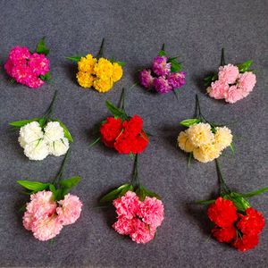 Fleurs artificielles de carnation à 5 têtes en soie, couleurs mélangées, accessoires de décoration de mariage - Product Image 2