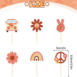 Pacchetto all'ingrosso di 12 pezzi Hippie Boho tema Groovy due anni buon compleanno pace amore tazza torta Toppers per la decorazione del partito - Product Image 6