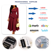 C8674 Robes d'automne pour femmes, vente chaude, décontractées et élégantes, col asymétrique, manches longues, volants asymétriques, robes de soirée, robe de bureau pour femme
