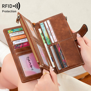 RFID rétro grande capacité pochette sac à main imprimé léopard Double fermeture éclair <span class=keywords><strong>porte</strong></span>-<span class=keywords><strong>carte</strong></span> de crédit à la mode trois plis femmes Long portefeuille - Product Image 5