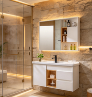 Meuble de salle de bain moderne en bois massif, armoire de salle de bain pratique avec lavabo, rangement et design moderne pour salles de bain domestiques
