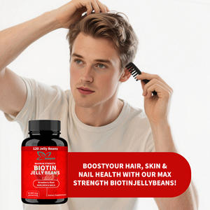 Máxima fuerza Biotina Jelly Beans 10000mcg Gummies Fresa Sabor Regular Sistema Nervioso 120 Jelly Beans Biotina Gummy - Product Image 4