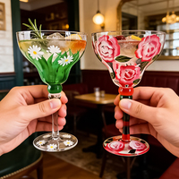 Vente en gros de verrerie en cristal de luxe, verres à cocktail, design artistique rétro, faits à la main, 8,79 oz, couleur personnalisée, transparents, pour mariage
