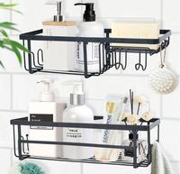 Organisateur de douche moderne en acier inoxydable, porte-savon, sans perçage, montage mural, étagère de douche, 4 crochets adhésifs sans trace, salle de bain