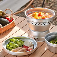 Ensemble de cuisine de camping en aluminium anodisé pour la pêche et la randonnée, 8 pièces, avec brûleur à alcool