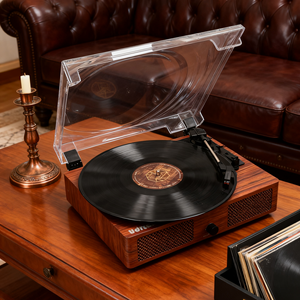 Tourne-<span class=keywords><strong>disque</strong></span> vinyle classique en bois de noyer, lecteur de disques vinyles sans fil BT, LP 33/45/78 tours, audio rétro portable pour cadeau de Noël - Product Image 2