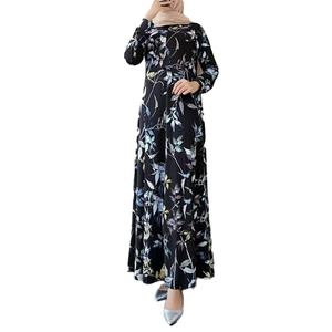 Nouvelles Robes Longues Imprimées Florales Personnalisées pour Femmes, Abaya de Dubaï à Manches Longues, Vêtements Islamiques Turcs à Motifs Floraux, Robes Longues Musulmanes à Col Rond - Product Image 2