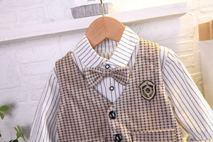 Vêtements pour Enfants Garçons, Ensemble de Printemps pour Bébé, <span class=keywords><strong>Gilet</strong></span> Pied-de-Poule Trois Pièces - Product Image 4