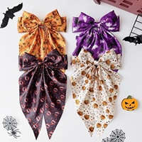 Barrettes à cheveux en satin pour femmes et filles, avec nœuds et rubans longs imprimés citrouille, fantôme, vampire, accessoire de coiffure pour Halloween et fêtes