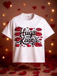Camiseta con estampado de labios Hugs And Kisses para mujer, manga corta, cuello redondo, informal, 100% algodón, idea de regalo para el día de San Valentín - Product Image 2