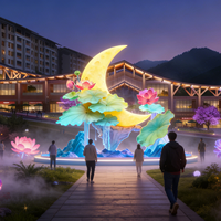 Lanternes paysagères en forme de croissant de lune doré et de lotus, décoration orientale pour centres commerciaux haut de gamme et expositions de la mi-automne