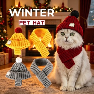 Gorro de Invierno para Mascotas Golden Pet, Gorro Tejido de Lana Cálido para Perros y Gatos, Color Sólido, Estilo Festivo con Pompón - Product Image 1